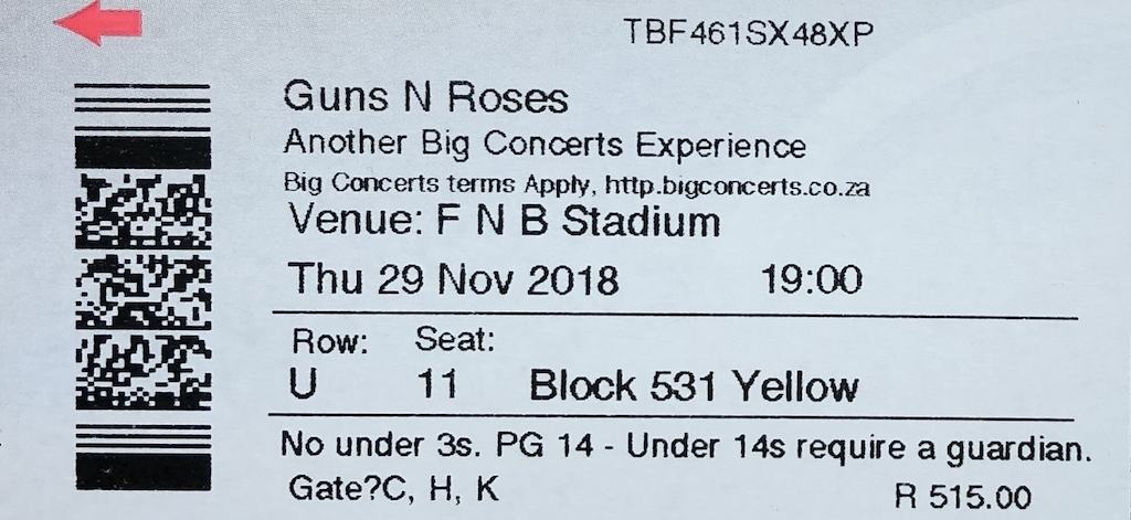 Guns n Roses ticket stub